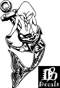 Sexy Mermaid Girl Lady Anchor Braids Car Boat Truck Window Vinyl Decal Sticker - Picture 1 of 2