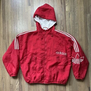 Giacca con cappuccio e zip intera Adidas Red Puffer Big Logo vintage uomo TG XL NYLON OLD - Foto 1 di 18