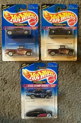 SERIE DE SELLOS DE ACERO - 1994 Hot Wheels Juego de 4 coches Paquete de bonificación de 2 coches y variante de rueda Foto 1 de 4