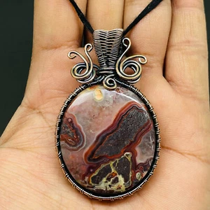 Natural Crazy Lace Agate Wire Wrapped Pendant Handcrafted Copper Ethnic Gift 2.3 - Picture 1 of 10