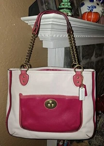 NEU COACH $ 495 ELFENBEIN KIESEL LEDER HOT PINK FRONTTASCHE GROSSE BEUTELTASCHE HANDTASCHE - Bild 1 von 11