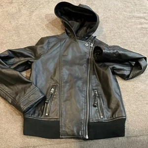 Abercrombie Kids Jacket Girls 11/12 Faux Leather Black Zip Biker Hooded Youth - Picture 1 of 7