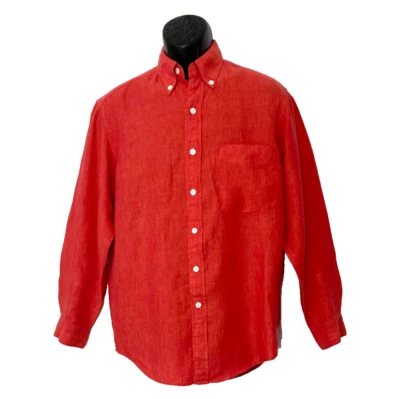 J. PETERMAN RED LINEN L/S SHIRT, MEN'S SMALL , 14.5, 32, EUC - Image 1 of 4