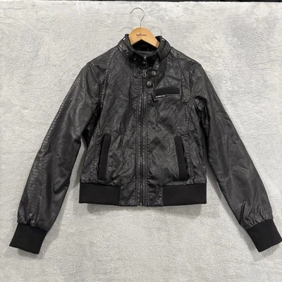 Members Only Faux Leather Jacket Women's Medium Full Zip Snake Skin Bomber Black - Image 1 of 4