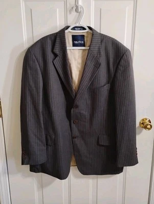 Blazer Náutica Hombre Talla 46R Vintage Hecho en EE. UU. GRIS RAYAS 3 BOTONES Foto 1 de 4