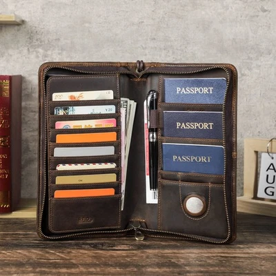Genuine Leather Family Passport Holder Wallet RFID Travel Document ID Cards Case - Image 1 of 4