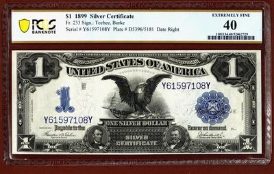 1899💲1  🦅 SILVER CERTIFICATE 🦅  BLACK EAGLE 🦅  PCGS  EXF 40 - Image 1 of 4