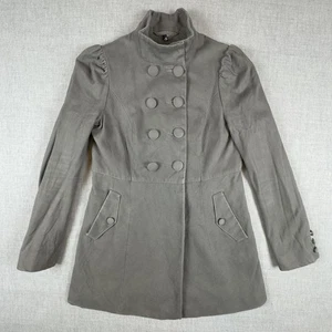 H&M Divided Coat Womens 10 Gray Double Breasted Military High Neck Button Front - Picture 1 of 11