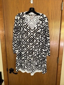 Chicos Negro Blanco Malla Geométrica Conjunto de 2 Piezas Cárdigan Blusa Sin Mangas Talla 2/L - Imagen 1 de 6