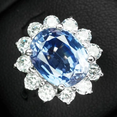 Floral Royal Blue Sapphire 4Ct 925 Sterling Silver Handmade White Gold Rings - Image 1 of 4