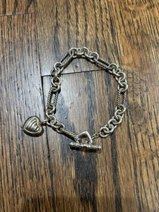 DAVID YURMAN 18K Gold & Sterling Silver Cable Chain Heart Charm Bracelet 7.5" - Picture 1 of 6