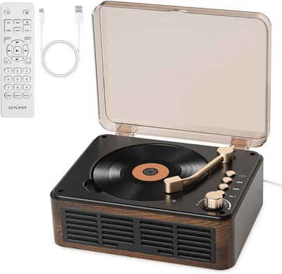 CD Player mit Lautsprecher Hifi Stereo Sound für Zuhause, Bluetooth Retro Holz CD Musik - Bild 1 von 4