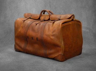 Antiguo Kit Gladstone Bolso de Cuero Médico Latón Inglés Viaje Grande Foto 1 de 4