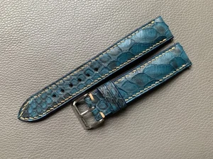 Cinturino orologio blu vera pelle di serpente misura personalizzata 16 17 18 19 20 21 2223mm - Foto 1 di 11