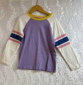 Boden Slub Raglan ColorBlock Ivory/Gold/Purple Retro Long Sleeve Top Girl 6-7yrs - Picture 1 of 4