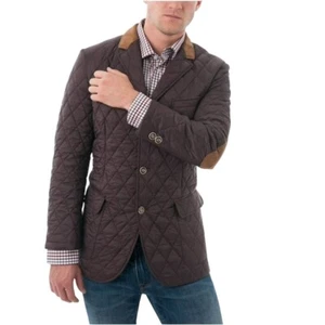 Renoir Brown Quilted Blazer Jacket Suede Elbow Patches Collar Button Size L - Picture 1 of 10