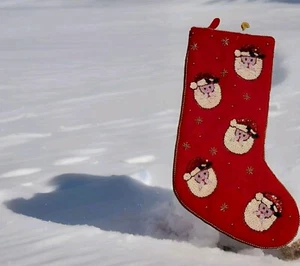 Vintage rot Samt Weihnachten Strumpf Schmuck Pailletten Santa Urlaub Dekor Geschenk - Bild 1 von 5