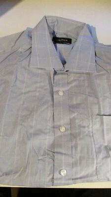 CAMISA DE VESTIR NUEVA CON ETIQUETAS NAUTICA CUELLO EXTENDIDO CORTE CLÁSICO AZUL BLANCO A CUADROS 15.5 34/35 Foto 1 de 2