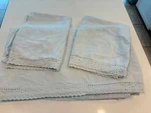 Simply Shabby Chic Queen Flat &2 Pillowcases Phantom Blue Linen Crochet - Picture 1 of 10