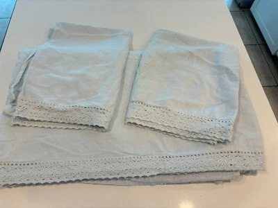 Fundas de almohada planas Simply Shabby Chic Queen y 2 Phantom azul lino ganchillo Foto 1 de 4