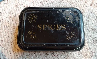 Antique Primitive Tole Painted Victorian Spice Box 5 Tin Jars & Grater - Image 1 of 4
