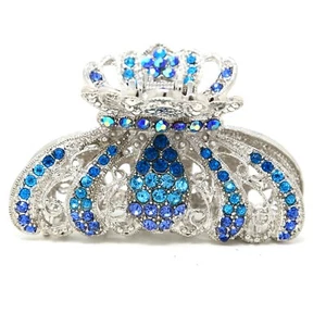 New Blue Rhinestone Imperial crown design high quality metal Hair Claws Clip - Picture 1 of 4