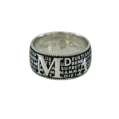 Anello preghiera Ave Maria in lingua sarda sardo Maria de Deus argento brunito - Immagine 1 di 4