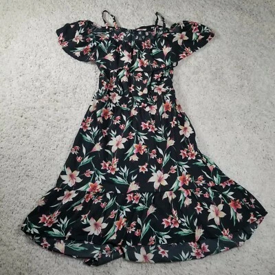 Juniors' IZ Byer Ruffle Off-Shoulder Dress Size Medium Black Floral - Image 1 of 4