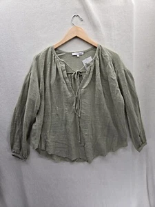 Blusa Top Olivaceous Grande Boho Corbata Frontal Algodón Verde Talla-S Nueva con Etiquetas - Imagen 1 de 7