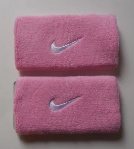 Nike Swoosh Wristbands Doublewide Tennis Dri-Fit Pink Foam/White 1 Pair - Picture 1 of 3