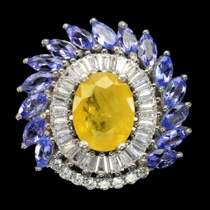 Anillo De Plata 925 Ovalado Con Zafiro Y Tanzanita Joya Natural Talla 7 - Imagen 1 de 10