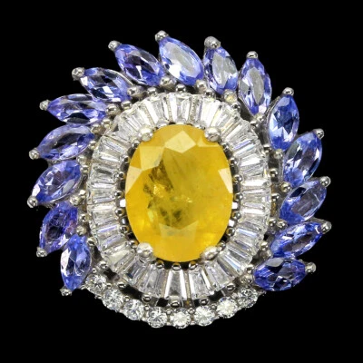 Anillo de plata de ley 925 ovalado zafiro tanzanita piedras preciosas naturales joyería talla 7 Foto 1 de 4