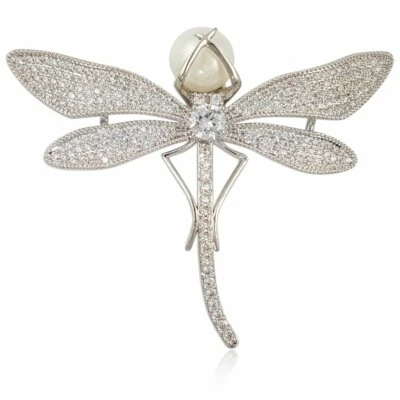CLASSIC MODERN CRYSTAL PEARL DRAGONFLY BROOCH PIN MADE WITH SWAROVSKI ELEMENT - Image 1 of 4