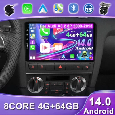Autoradio Per Audi A3 2 8P 2003-2013 Android 14 CarPlay GPS AHD Navi DSP 4G+64GB - Imagen 1 de 4