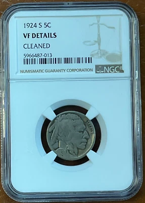 1924 S Buffalo Nickel 5C NGC VF Details Cleaned - Very Fine Details - Image 1 of 4