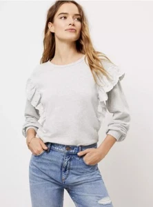 Loft Women’s Embroidered Ruffle Sleeve Sweatshirt Knit Pullover Top Long Sleeve - Picture 1 of 12
