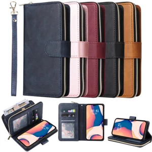 Zip Wallet Case for iPhone 14 Pro Max 13 12 Mini Pro 11 8 XR Magnetic Flip Cover - Picture 1 of 22