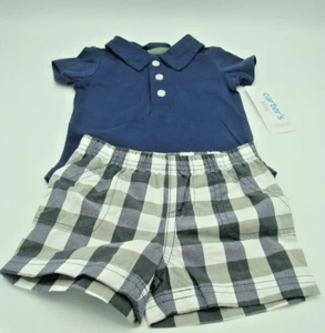 Carter's Baby Boy 2pc Set Polo Bodysuit, Short Size 3 Months 1P003610 Navy NWT - Picture 1 of 4
