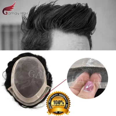 Hommes Toupet Fin Mono 0.6cm Soudé Dentelle Cheveux Humains Pièce pour Perruque - Photo 1/4