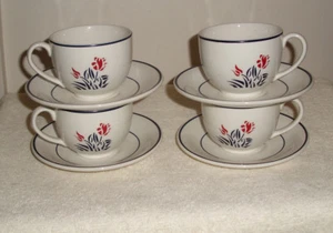 JOHNSON BROTHERS IRONSTONE  ELTON TULIP CUPS & SAUCERS (4) - Picture 1 of 5