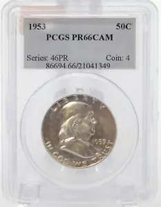 1953 - FRANKLIN MEZZO DOLLARO PCGS CLASSIFICATO PR66 - PROOF CAMEO (BT388) - Foto 1 di 4