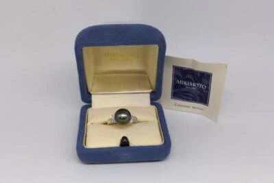 Anillo de platino MIKIMOTO negro con perlas y diamantes del Mar del Sur 0,35 TCW talla 6,5 Foto 1 de 4