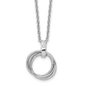 925 Plata de Ley 0.01 Ct. Diamante Tres Colgante Anillo 18" Collar Blanco Hielo - Picture 1 of 3
