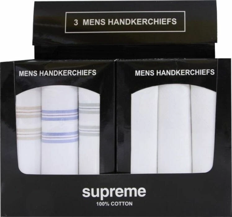 Men's 6 pair's Pack Pure 100% COTTON BOXED Hankies Large Handkerchiefs new