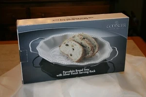 Godinger Oval Porcelain Bred Tray w Silver Finish Serving Rack  Bless This House - Picture 1 of 3