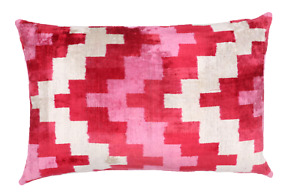 Handmade Geometric Silk Velvet Feather Throw Pillow Pink 16 x 24 in (40 x 60cm)
