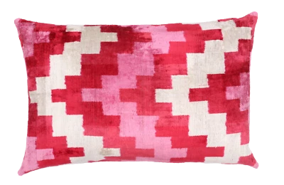 Handmade Geometric Silk Velvet Feather Throw Pillow Pink 16 x 24 in (40 x 60cm) - Image 1 of 4