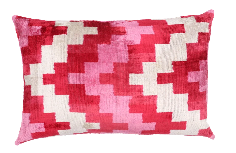 Handmade Geometric Silk Velvet Feather Throw Pillow Pink 16 x 24 in (40 x 60cm) - Image 1 of 4