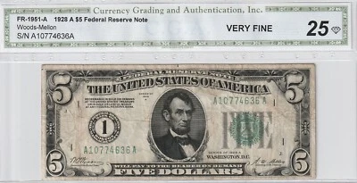 Affordable Collectable 1928A $5 FRN Scarce Boston Bank - Graded as 25 Very Fine - Image 1 of 2