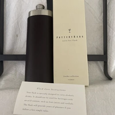Pair Of New in Box Pottery Barn Flask Stainless W/Leather Wrap Groomsman Hurry! - Image 1 of 3